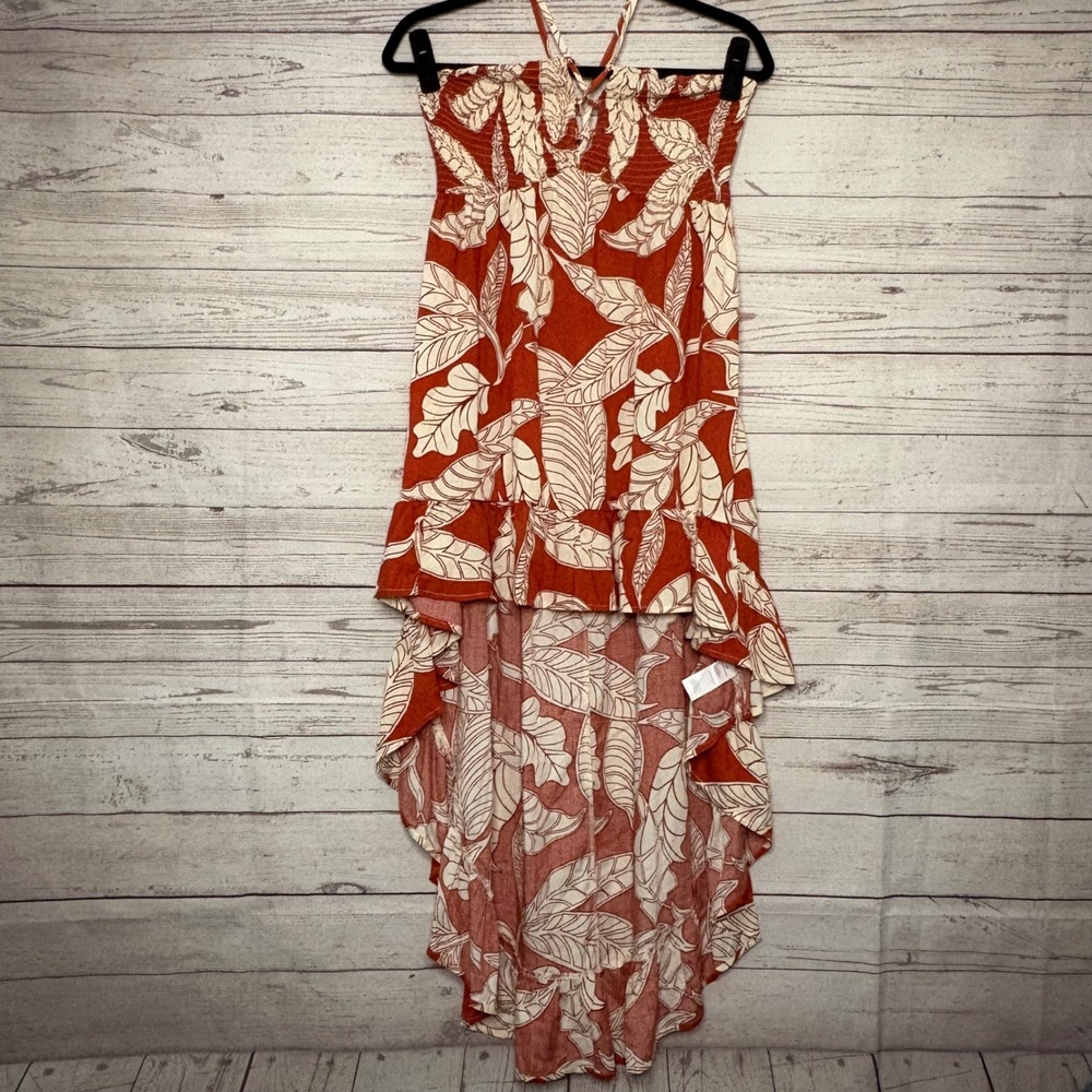 Cupshe Tropical Leaf Print Smocked High-Low Dress Rust Orange CAA07B5B029KK M